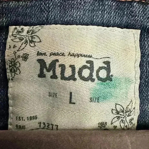 MUDD JUNIOR TEEN GIRLS WOMENS L DENIM JEAN JACKET DISTRESSED BUTTON MED WASH - Picture 3 of 5